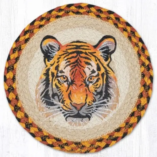 Earth Rugs Hand-Braided Bengal Tiger Round Trivet Hot Pad 10 Inch image {3}