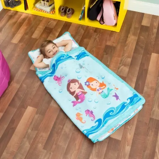 Everyday Kids Toddler Nap Mat &ndash; Underwater Mermaids &ndash; Soft Microfiber, Rollup with Handle & Pillow, for Preschool, Daycare, or Travel -Ages 2-6 years image {1}