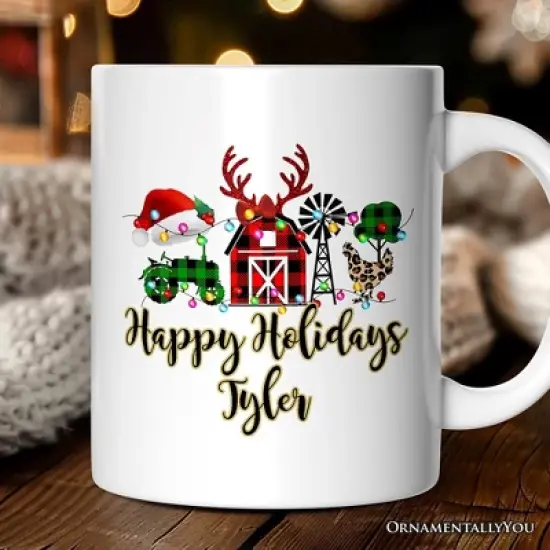 Farm Buffalo Plaid Christmas Mug, Farmhouse Gift (Non-Custom Only)| OrnamentallyYou image {4}