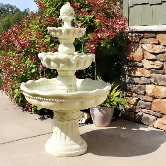 Sunnydaze 51"H Electric Polyresin and Fiberglass 3-Tier Pineapple Top Outdoor Water Fountain image {1}