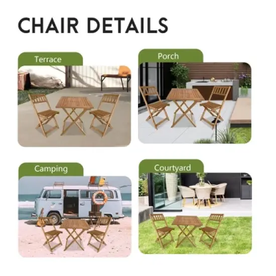 FDW Outdoor Bistro Set with 2 Chairs and Square Table for Pool Beach Backyard Balcony Porch Deck Garden Wooden Furniture, Natural image {5}