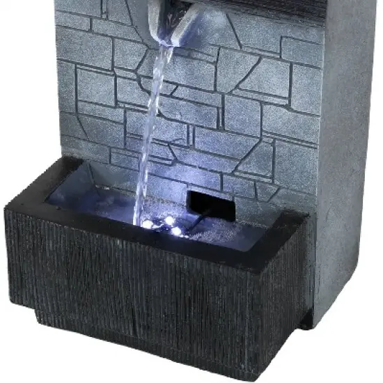 Sunnydaze Indoor Home Office Polyresin Modern Tiered Brick Wall Tabletop Water Fountain with LED Light - 13" image {4}