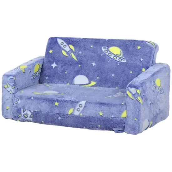 Qaba Kids Play Couch, 2 in 1 Kids Sofa with Glow in the Dark Space Patten, Washable Cover, Fold Out Convertible Sofa for Playroom, Bedroom image {3}