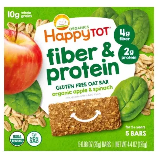 HappyTot Fiber & Protein Organic Apples and Spinach Soft-Baked Oat Bar - 5ct/0.88oz Each image {15}