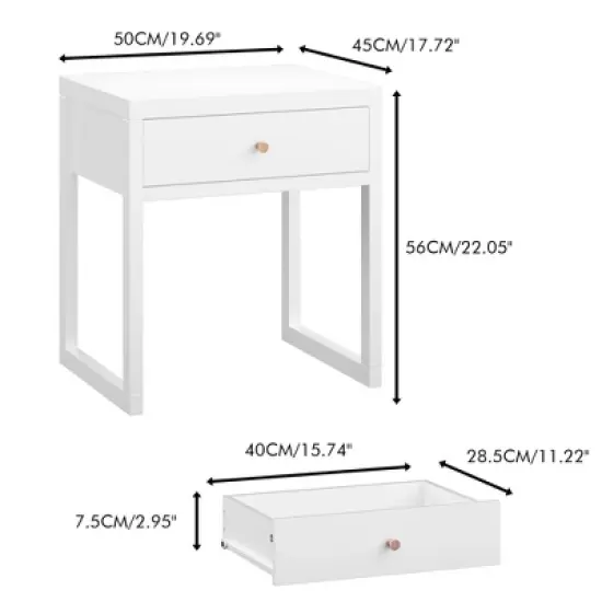KTMBDW Nightstand, Modern Bedside Night Stand with Storage Drawer, Small End Side Table for Bedroom, Living Room, White image {5}