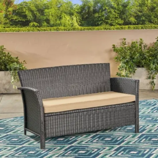 All-Weather Wicker Patio Loveseat with Cushions, 2-Seater Outdoor PE Rattan Sofa for Porch, Garden, or Balcony - The Pop Home image {1}