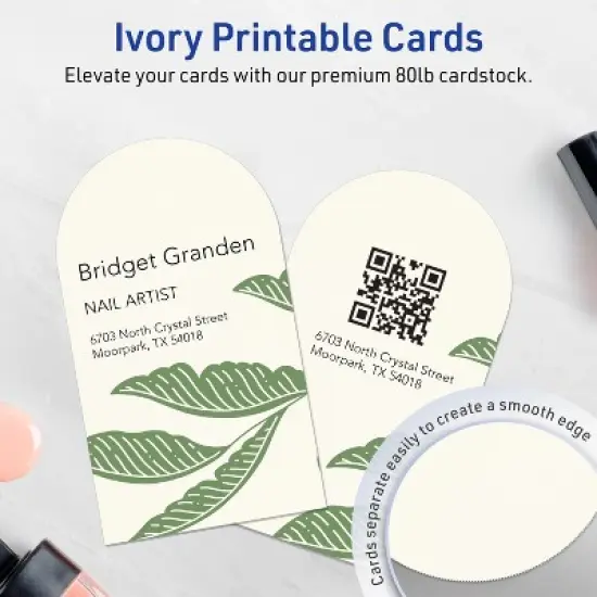 Avery Printable Arched Business Cards, Sure Feed Technology, 2" x 3-1/2", Matte Ivory Cardstock, Print-to-The-Edge, Laser/Inkjet Printable, 400 Total image {2}