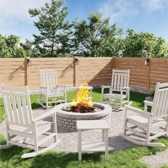 coucheta Poly Lumber Rocking Chair Outdoor Set of 4 with 2 Side Table, HDPE High Back Porch Rocker Chairs - All Weather Resistant Furniture for Patio image {11}