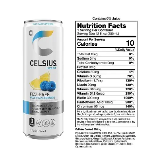 CELSIUS Fizz Free Blue Razz Lemonade Functional Energy Drink - 12 fl oz Can image {2}