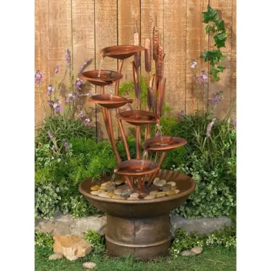 John Timberland Water Lilies and Cat Tails Rustic Cascading Outdoor Floor Water Fountain 33" for Yard Garden Patio Home Deck Porch House Exterior Roof image {7}