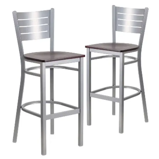 Emma and Oliver 2 Pack Silver Slat Back Metal Restaurant Barstool image {5}