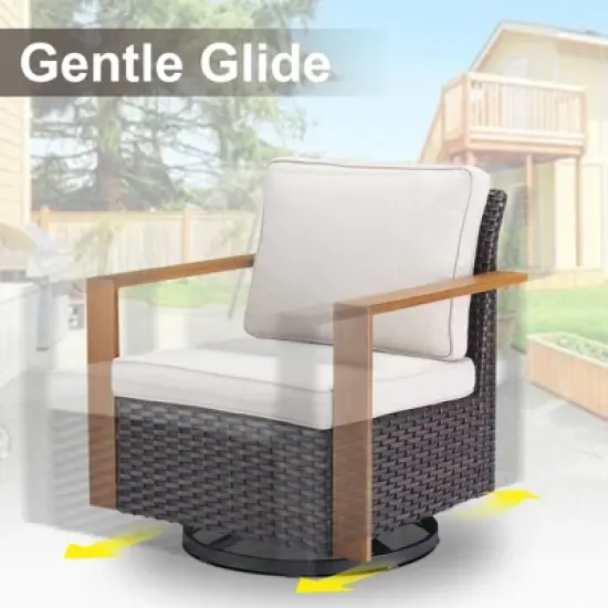 POCASSY 3 Pieces Patio Furniture Set with 3-Seater Sofa and 2 Swivel Glider Rocking Chairs, All Weather Wicker Outdoor Conversation Set with Metal Arm image {4}