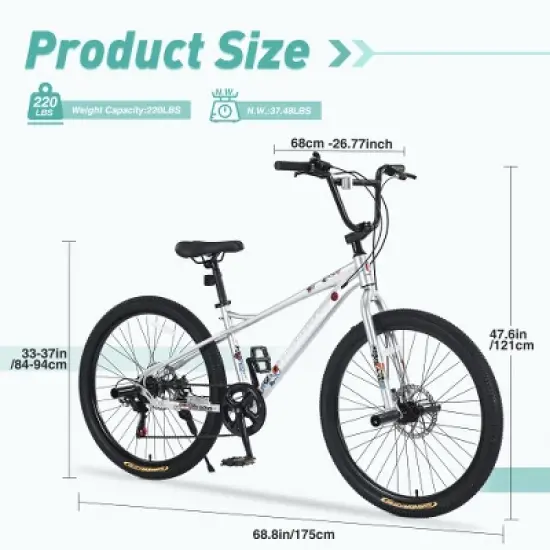 BestParts 26" Freestyle Mountain Bike with Shimano 7-Speed Gear, Double Disc Brakes, and Anti-Skid Pedals for Boys & Girls (Ages 12+) image {4}