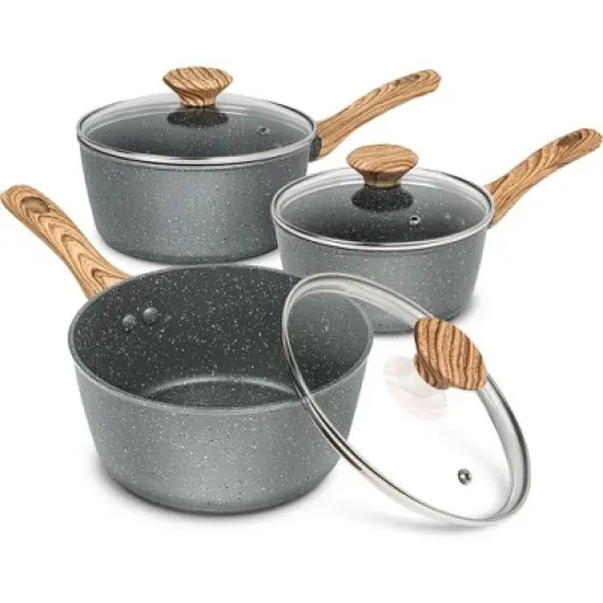 MICHELANGELO Sauce Pan with Lid, Nonstick Saucepans 1.5QT&2QT&3QT, Granite Sauce Pan 3 Piece, Stone Saucepan Set, Small Pot with Lid, Nonstick Sauce Pot Set image {9}