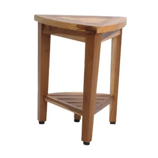 EcoDecors&reg; SnazzyCorner&reg; 18"H Teak Wood Curved Corner Shower Bench with Shelf in EarthyTeak Finish image {1}