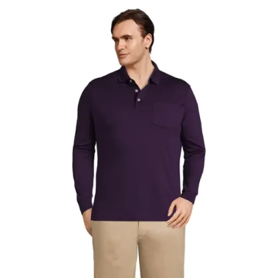 Lands' End Men's Long Sleeve Super Soft Supima Polo Shirt with Pocket image {10}
