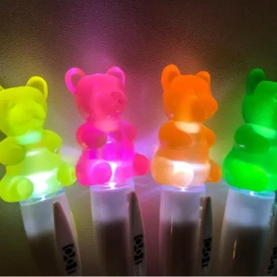 Scented Gummy Bear Highlighters with Lights (4 Pack) - Fun Scents, Light-Up Toppers, Matching Colors image {3}