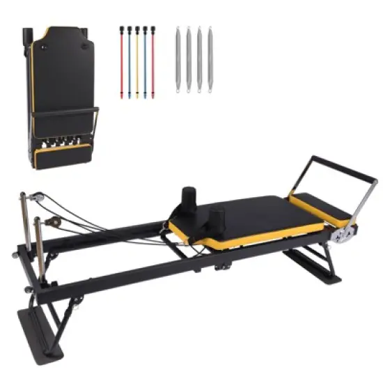 COZONY Pilates Reformer Machine with Wheels, Adjustable Headrest & Armrests, 2 Resistance Band Sets,  300 lb Capacity image {9}