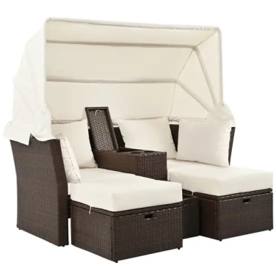 YOOCOZZ 2-Seater Outdoor Daybed with Foldable Awning & Cushions image {8}