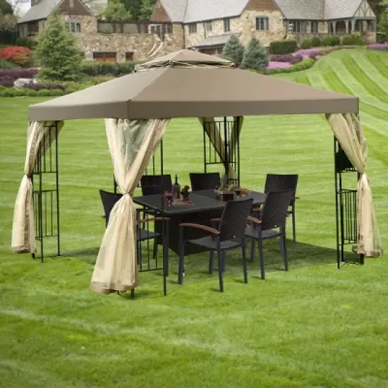 Costway Outdoor 10'x10' Gazebo Canopy Shelter Awning Tent Patio Screw-free structure Garden image {2}