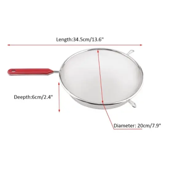 Unique Bargains Stainless Steel Mesh Strainer Long Handle Strainer for Kitchen 7.9" Dia Red 1 Pc image {1}
