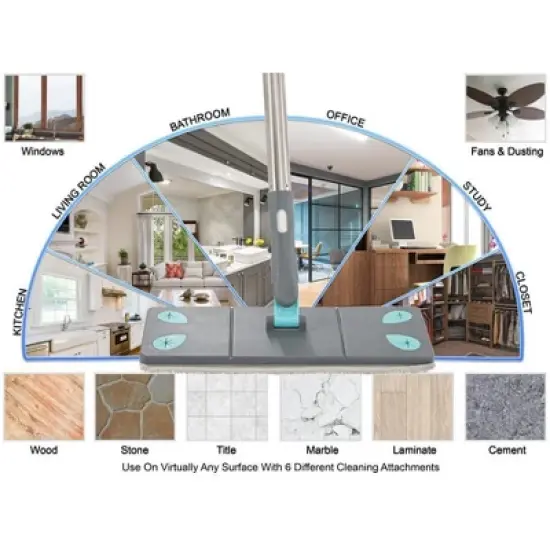 5 Star Super Deals Microfiber Mop &  Broom 7 in 1 Cleaning Tool Mop Broom Bendable Duster 2 in 1 Squeegee & Dryer Tile Scrubber & Scrub Brush Sponge image {3}