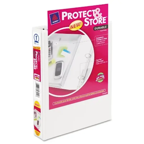 Avery Mini Protect & Store View Binder w/Round Rings 8 1/2 x 5 1/2 1" Cap White 23011 image {1}