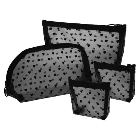 Unique Bargains Women's Heart Shape Print Mesh Makeup Bag 4 Pcs image {7}