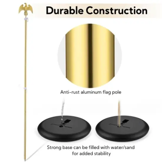 Yescom 2 Pack 6 Ft Sectional Indoor Flag Pole Kit Base Eagle Aluminum 3x5 Ft US Flag Gold image {4}