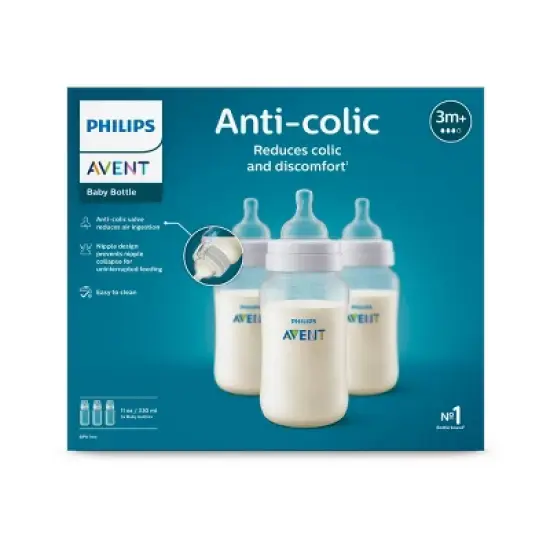 Philips Avent Anti-Colic Baby Bottle - Clear - 11oz/3pk image {1}