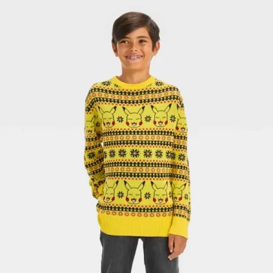 Boys' Pokemon Pikachu Holiday Fair Isle Pullover Sweater - Yellow image {3}