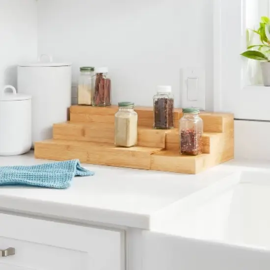 Bamboo Expandable Spice Rack Brown - Brightroom&trade;: Freestanding Spice Organizer, Varnished Kitchen Shelf, 14" Width image {1}