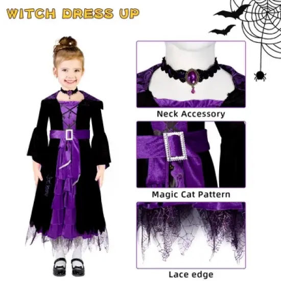 Garvee Witch Costumes with Neck Accessories for Girls, Suitable for Halloween Dress Up Party, Role-Playing image {1}