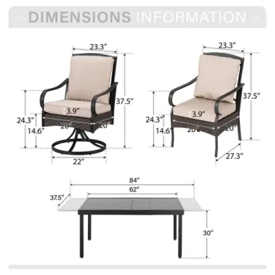 Captiva Designs 9pc Patio Dining Extendable Steel Rectangle Table & Rattan Metal Fixed Chairs & Swivel Arm Chairs image {10}
