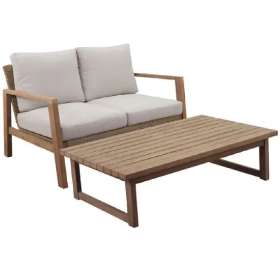 Courtyard Casual Ocean Pointe Loveseat Eucalyptus Wood Frame with Olefin Cushion image {10}