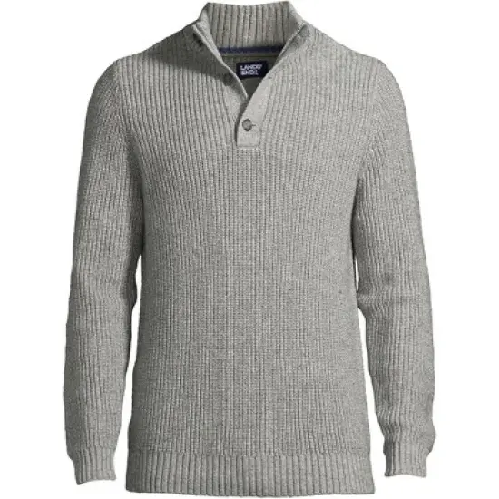 Lands' End Men's Cotton Blend Button Mock Neck Sweater image {1}