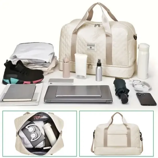 Luupatchy Three-dimensional Diamond Patterned Travel Bag, Dry Wet Separation , for Travel, Fitness Yoga, Weekend Tote Overnight Bag image {4}