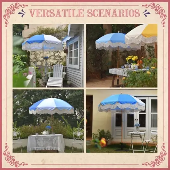 LAGarden 6 Ft Fringe Umbrella Replacement Canopy Top Cover Outdoor Patio Blue image {3}