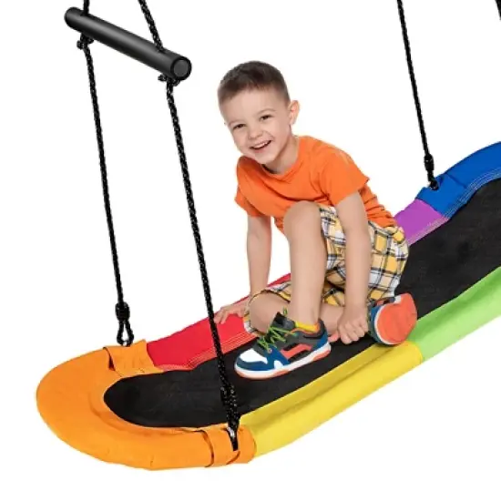 Costway Saucer Tree Swing Surf Kids Outdoor Adjustable Oval Platform Set w/ Handle Blue\Green\ Colorful\Camouflage green image {11}