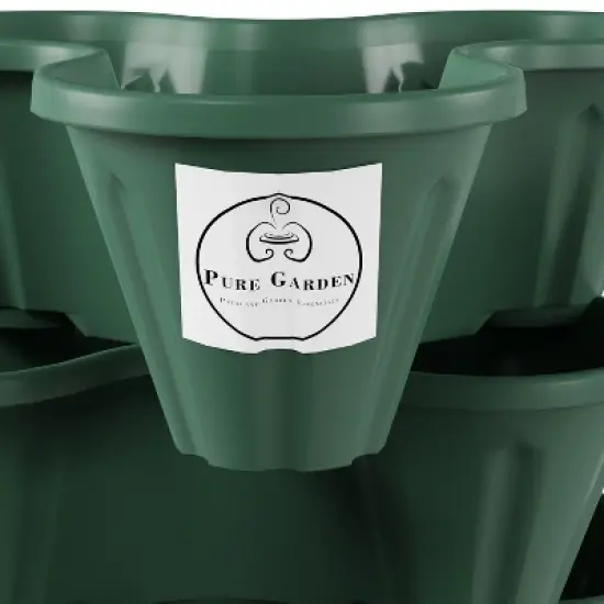 Set of 3 Stacking Planter Tower - 3-Tier Space Saving Flower Pots - Indoor/Outdoor Vertical Herb And Vegetable Planter by Pure Garden (Hunter Green) image {4}