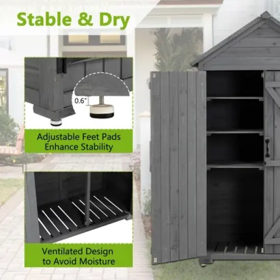 Gulches Outdoor Storage Cabinet, Garden Wood Tool Shed, Outside Wooden Shed Closet with Shelves and Latch for Yard 39.56"x 22.04"x 68.89" image {3}