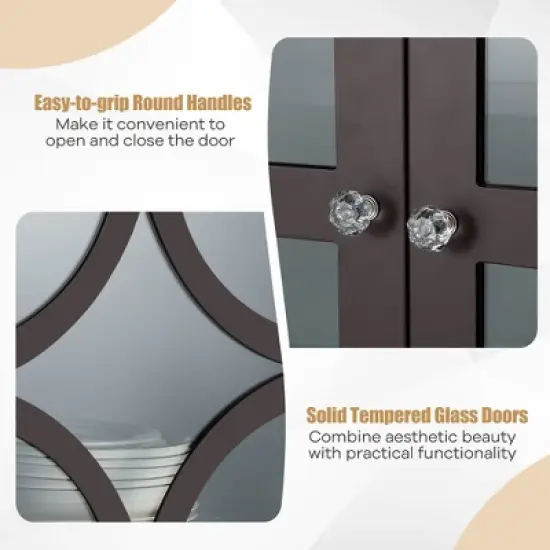 Costway Kitchen Storage Cabinet Buffet Sideboard w/ Glass Doors & Adjustable Shelf image {7}