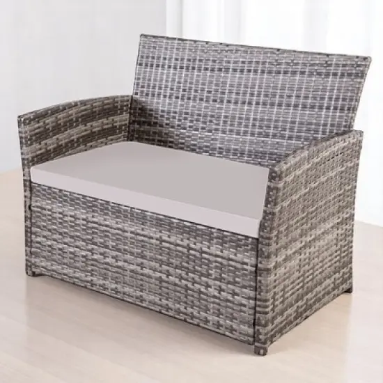 Mshliw 4-Piece Outdoor PE Wicker Furniture Set, Patio Gray Rattan Sectional Sofa with Washable Cushions for Garden, Porch, or Balcony image {7}