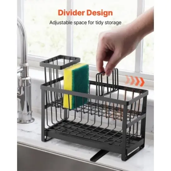 VEVOR Kitchen Sink Caddy Organizer, 2 Tier Sponge Holder for Kitchen Sink with High Brush Holder & Divider, Black image {5}
