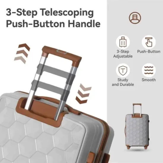 NAYSAYE Luggage PP Hardshell 3 Piece Spinner Set with TSA Lock for Carry On and Checked Luggage, Gray, 20.08"*11.81"*30.12" image {3}