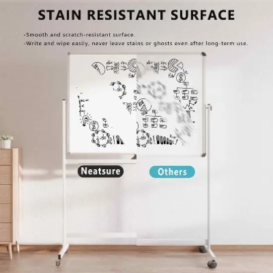48" x 36"  Whiteboard on Wheels, Double-Sided RollingWhiteboard,Mobile Magnetic Dry Erase Board with Stand and Easel, Silver image {4}