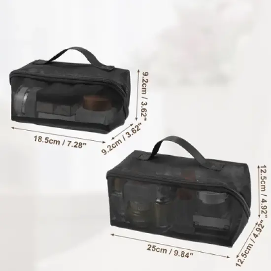 Unique Bargains Nylon Mesh Clear Makeup Bags Black image {2}