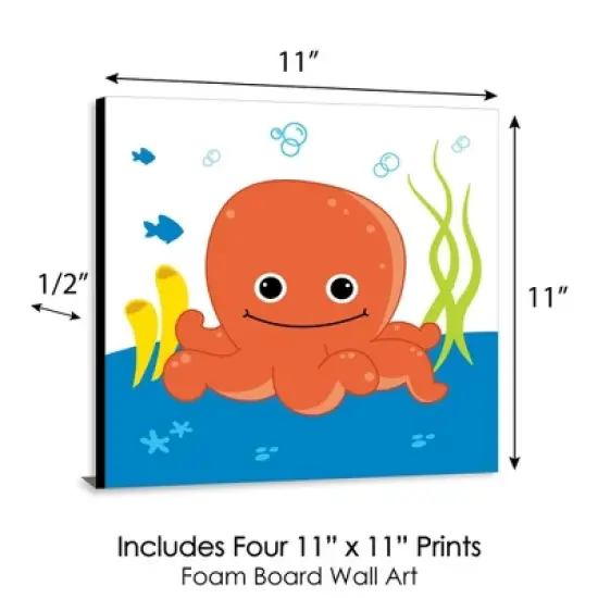 Big Dot of Happiness Under the Sea Critters - Kids Home Decor - 11 x 11 inches Nursery Wall Art - Set of 4 Prints for baby's room image {4}