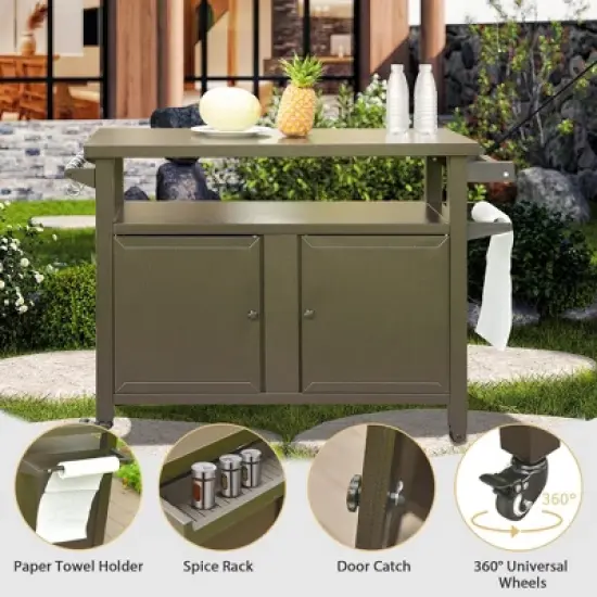 GDFStudio Nathaniel Outdoor Aluminum Rustproof Multifunction Bar Cart with Storage Cabinet image {4}