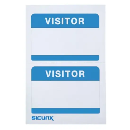 SICURIX Visitor Adhesive Badges, Blue, 100 Per Pack, 3 Packs image {1}
